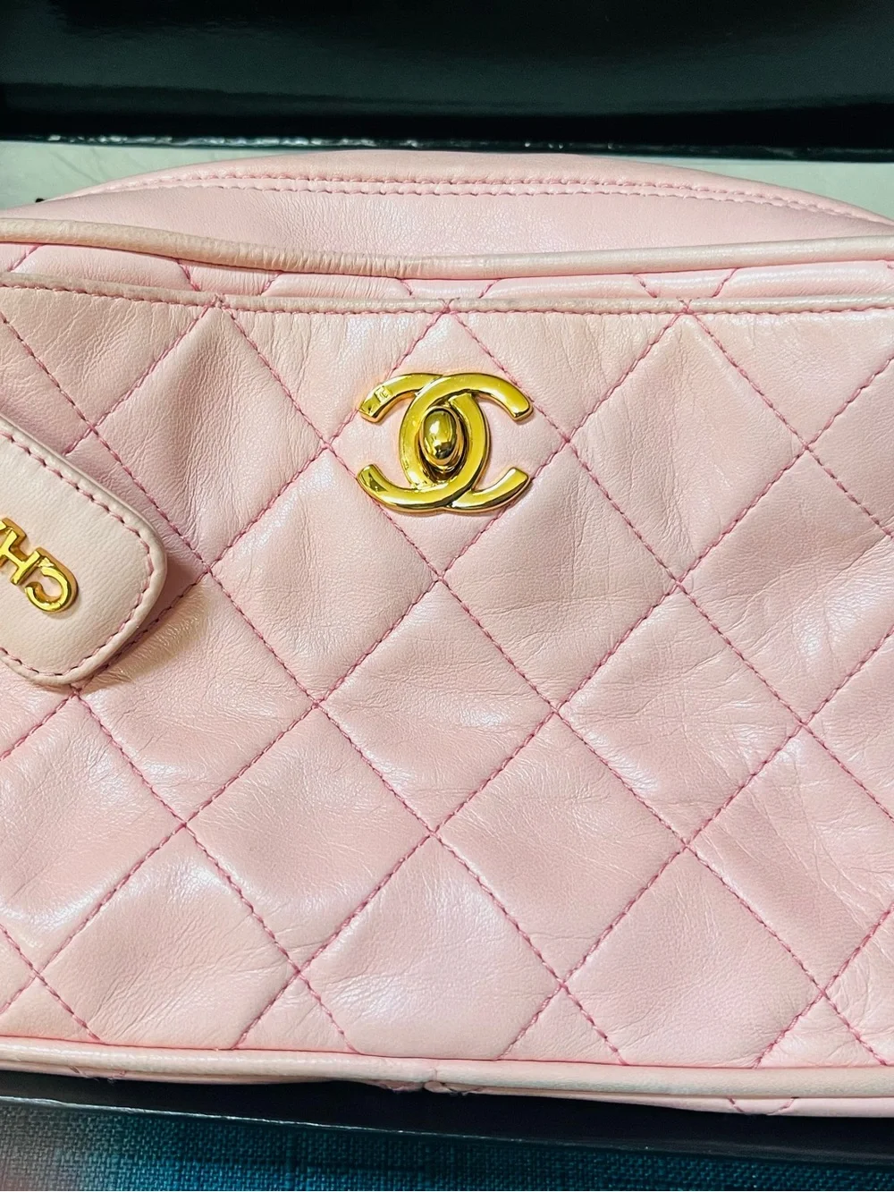 CHANEL Pink Quilted Leather Crossbody with Gold Chain